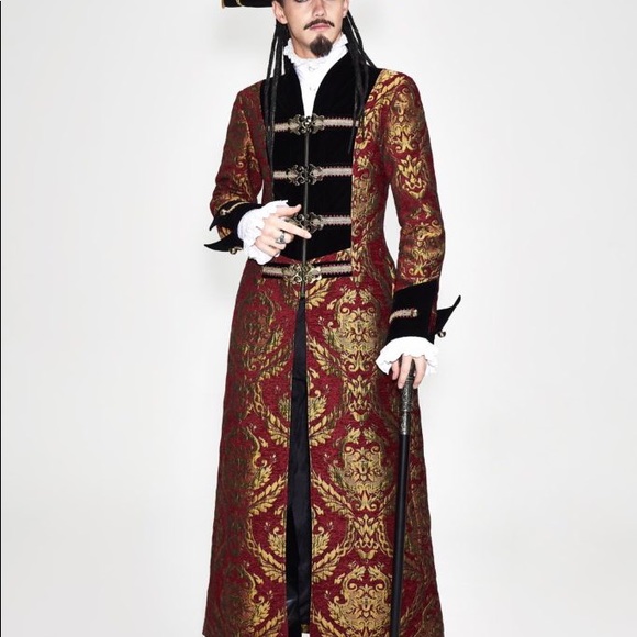 Men’s Victorian Coat Long Red Jacket Pirate - Picture 2 of 5